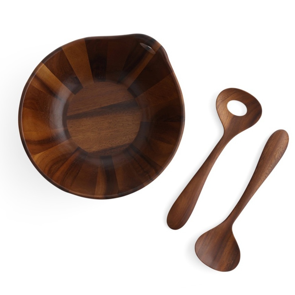 Nambe Portables Wood Salad Bowl with Servers 3 Piece Set - Picture 2 of 11
